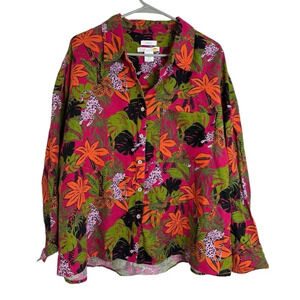 C&C California 100% Linen Multicolor Floral Size 1X Animal Print Blouse